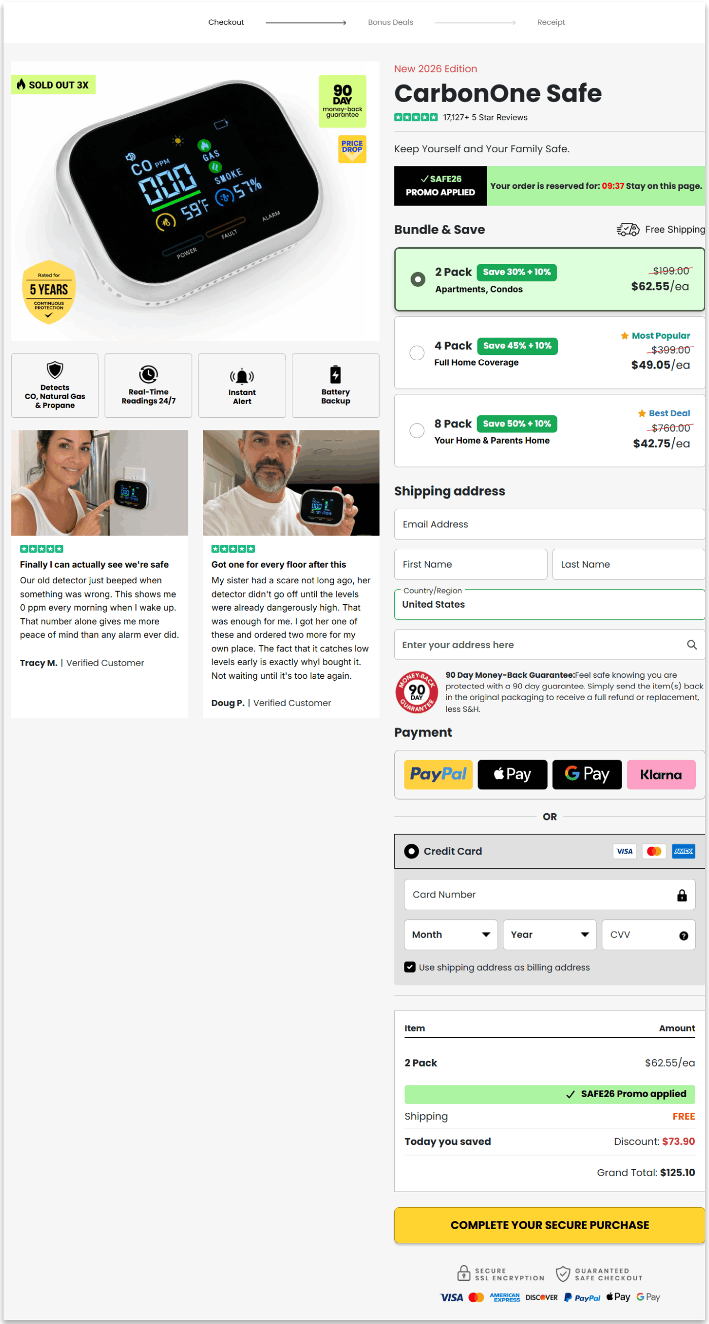 CarbonOne Safe secure checkout page